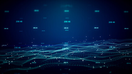 Digital Particles Wave and Digital Data, Digital Cyberspace Background, Digital Waves Connect Data