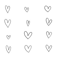 Vector illustration hand drawn hearts set of design elements