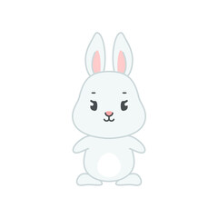 Cute bunny. Flat cartoon illustration of a little gray rabbit isolated on a white background. Vector 10 EPS.