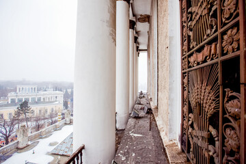 Winter in Moscow. View from the roof. Reconstruction of the old building at the Exhibition Center...