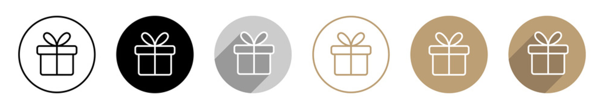 Geschenk / Gutschein Lineart Vektor Icon Set rund in goldbraun