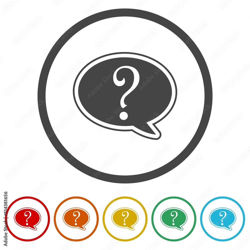 Poster speech bubble with question mark icons in color circle buttons
