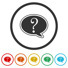 Speech bubble with question mark icons in color circle buttons