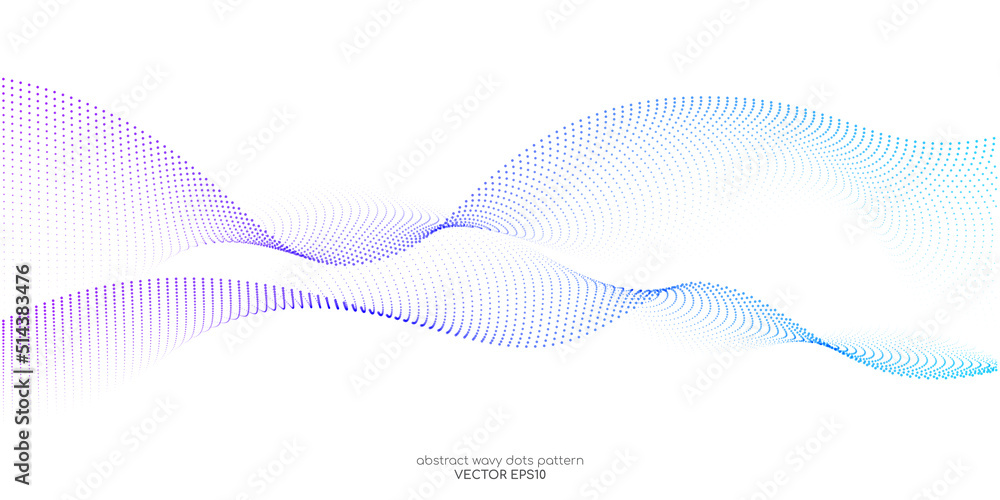 Aufkleber flowing particles wave pattern, blue and purple gradient color isolated on white background. vector 