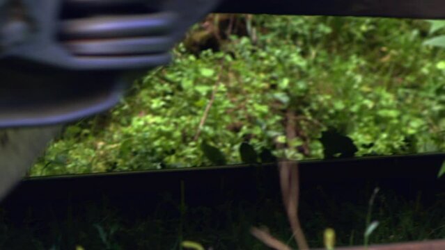 Diesel locomotive crossing the road