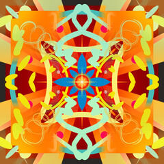 Abstract modern collage with colorful decorative symmetrical elemets and forms