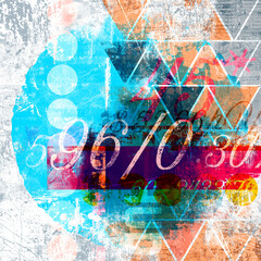 Abstract compositional digital collage with typography and modern surfaces and forms