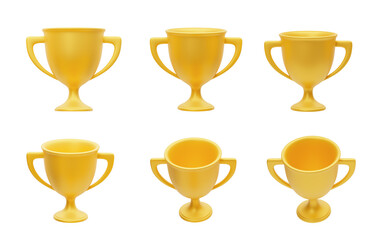 Set of golden winner cups isolated on a white background. 3d render
