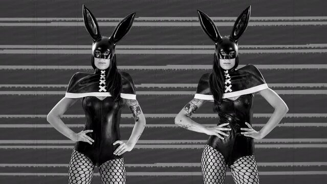 Female dancer with bunny ears mask