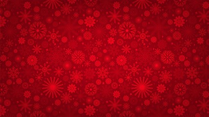 Naklejka na ściany i meble Snowy red background. Christmas winter design. White falling snowflakes, abstract landscape. Magic nature fantasy snowfall texture decoration. Vector illustration