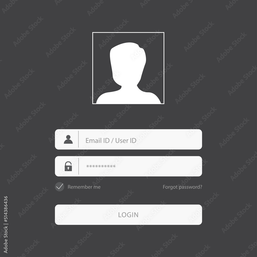Poster flat login form design with lock icon on black background. vector.