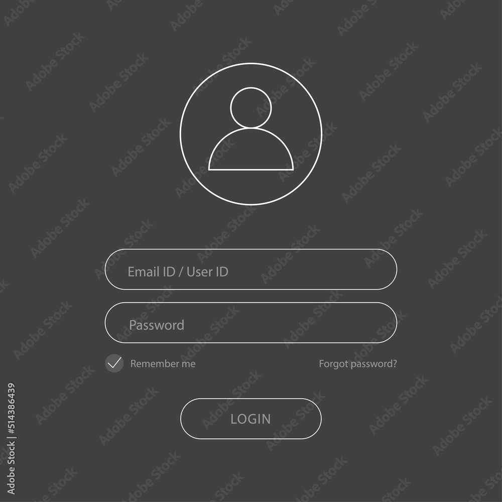 Poster flat login form design with lock icon on black background. vector.