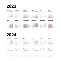Simple calendar set for 2023 - 2024 years. Simple editable vector calender