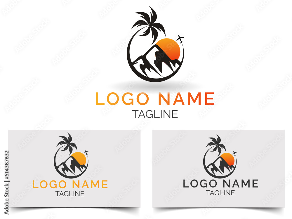 Wall mural tour company creative logo design. travel agency logo. beach logo