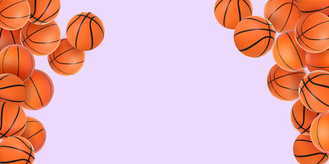 Many basketball balls on lilac background with space for text