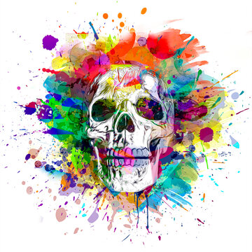 abstract colored artistic skull, graphic design concept, bright colorful art