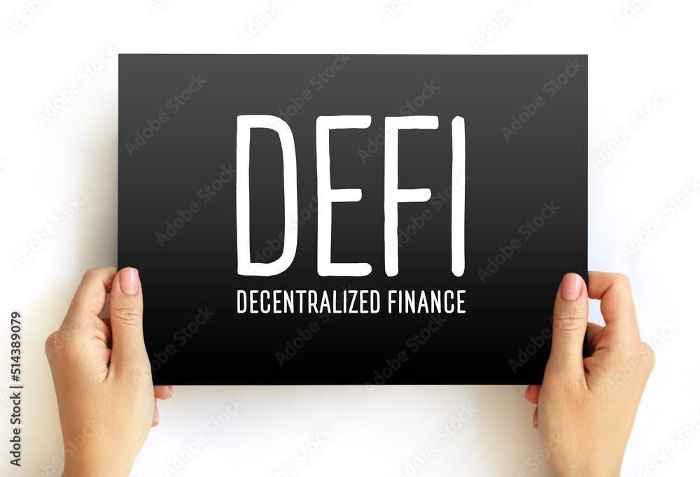 Poster defi decentralized finance - blockchain-based form of finance that does not rely on central financia