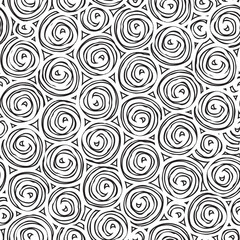 Abstract seamless pattern with spiral doodles on light backdrop. Squiggle freehand texture. Vector repeating background, graphic print for wallpaper, wrapping paper, fabric. Antistress contour drawing