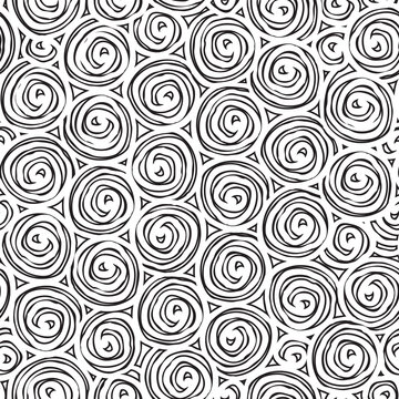 Abstract seamless pattern with spiral doodles on light backdrop. Squiggle freehand texture. Vector repeating background, graphic print for wallpaper, wrapping paper, fabric. Antistress contour drawing