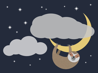cute sloth hanging on crescent moon sleeping, vector illustration © Christian Horz