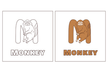 A for monkey Hand Drawn Coloring Page