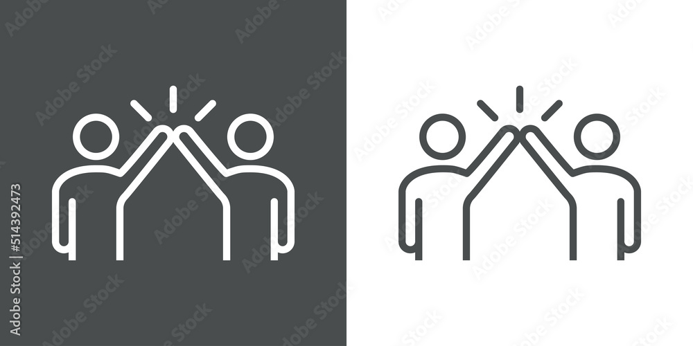 Poster logo give five. icono con silueta de dos hombres con gesto de mano en alto. vector con líneas en fon