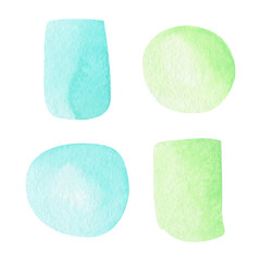 Watercolor abstract geometric set (round and rectangle) on isolated background. Mint and warm green. For stationery design, clothing print, phone case design