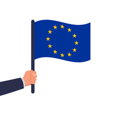 Flag of the European Union in the hand. EU flag in hand. Vector illustration flat design. Isolated on white background.