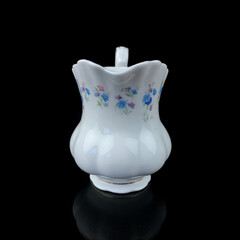 antique ceramic vase with a picturesque pattern. vintage vase with painting on black isolated background. painting.