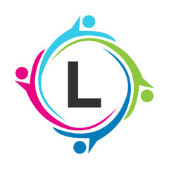 Letter L Teamwork Logo Unite Symbol. Charity Sign Community Health Care Union Logotype