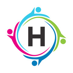Letter H Teamwork Logo Unite Symbol. Charity Sign Community Health Care Union Logotype
