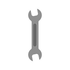 Grey wrench mechanics tool vector icon on white background.