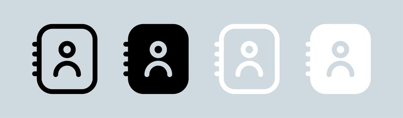Contact icon in black and white colors. Adress book or phone book symbol vector.