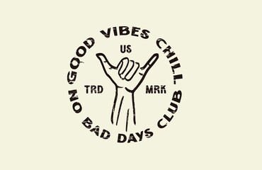 cool hand gesture good vibes sign distress stamp badge vector