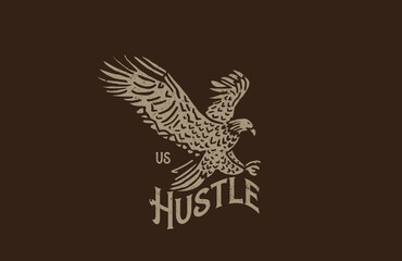 Hustle Typography with Eagle Vintage Distress Vector Graphic