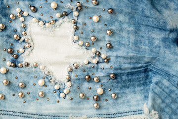 Jeans background clothing. Denim fabric closeup. Textures of clothing made of fabric with...