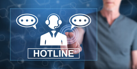 Man touching a hotline concept