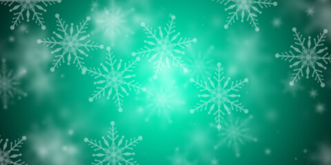 Naklejka na ściany i meble Abstract light green background with flying snowflakes