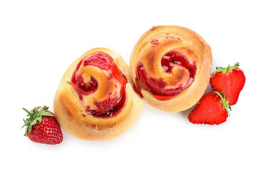 Strawberry cinnamon rolls on white background