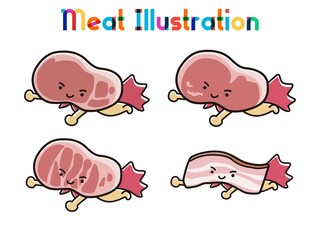 かわいい肉のヒーローキャラクターイラストセット