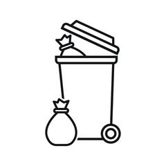 Wheelie bin and waste icon in modern outline style design