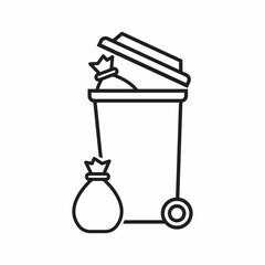 Wheelie bin and waste icon in modern outline style design