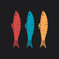 Fish set, Cartoon fish sketch doodle, Vector illustration