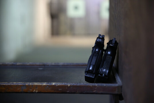 Pistols Handgun training in a shooting club