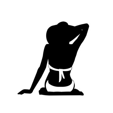 recommend clip art: Vector illustration with summer vacation as a motif ( silhouette woman sitting on the beach side )