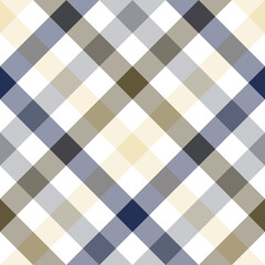 Seamless pattern. Classical cell diagonally. Contrasting cream, blue, gray and olive green color on a white background.