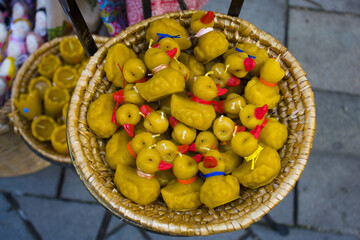 Cute paraffin candles animals at local market in Bratislava