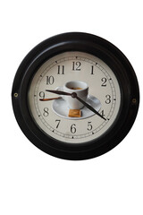 wall clock with hands that mark coffee time-
