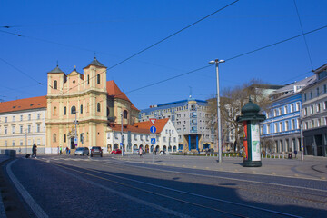 Fototapeta na wymiar Trinitarian Church or Trinity Church (Church of Saint John of Matha and Saint Felix of Valois) in Bratislava 