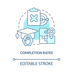 Completion rates turquoise concept icon. Do not finish college. Higher education abstract idea thin line illustration. Isolated outline drawing. Editable stroke. Arial, Myriad Pro-Bold fonts used